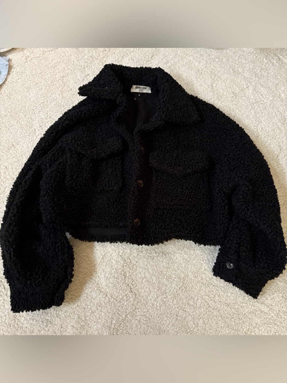 Double Zero Black Cropped Sherpa Jacket